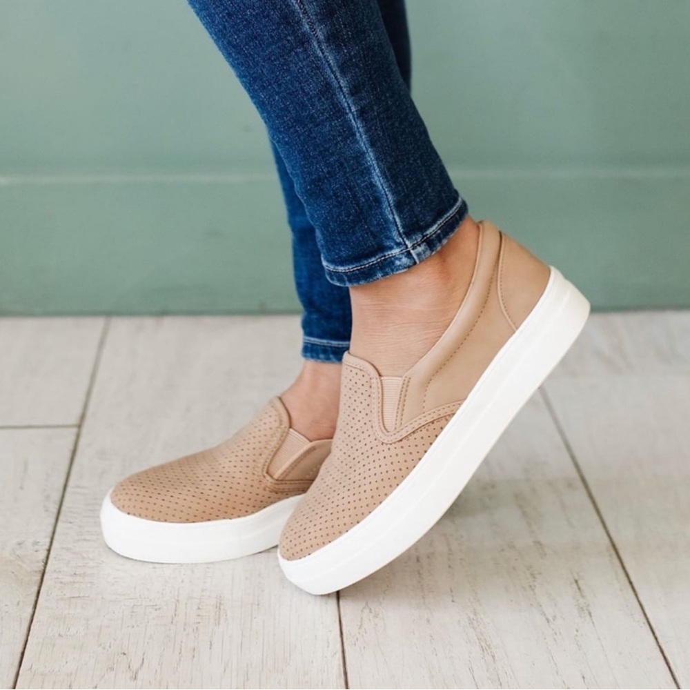 Perforated Slide On Sneakers Loafer Camel/Tan